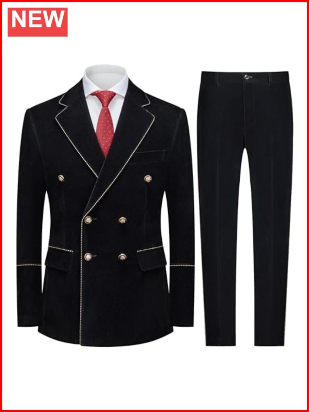 Men's Velvet Double Breasted Tuxedo 2 Piece Slim Fit Suit Prom Wedding